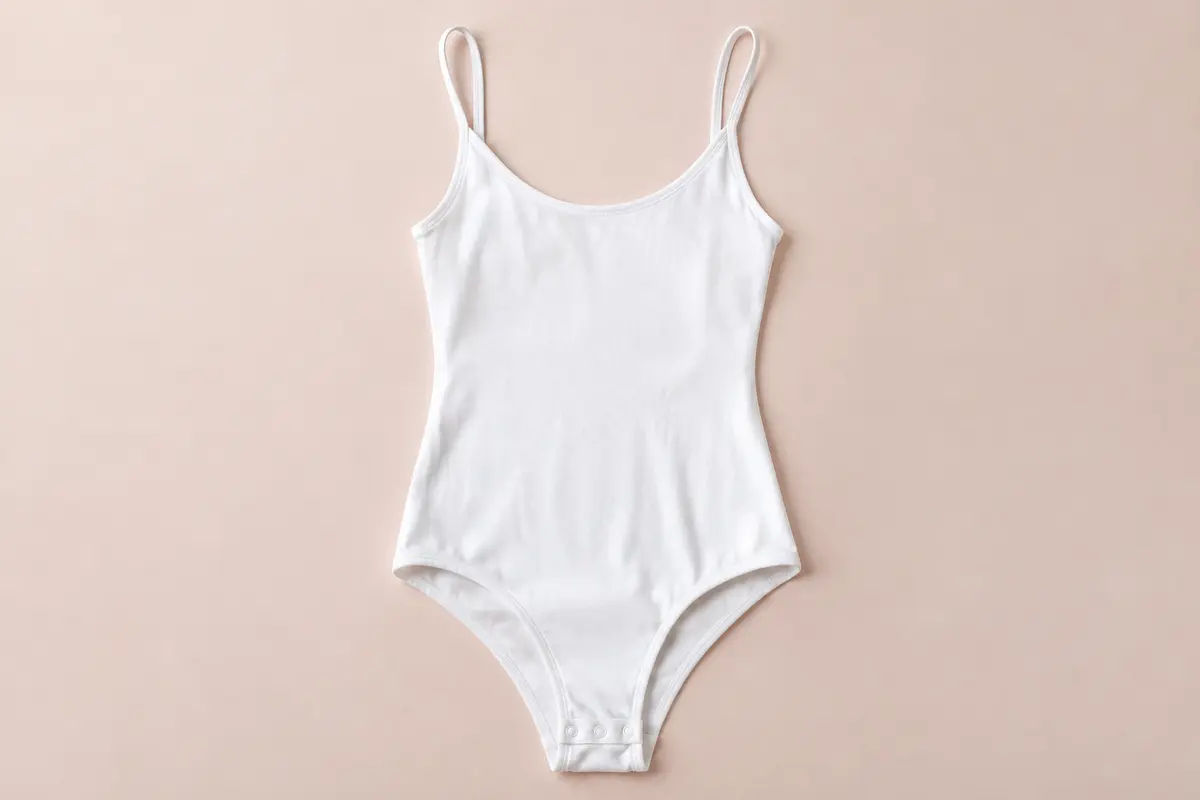 Body blanc Cotonella en coton bi-élastique, à fines bretelles et entrejambe ouvrant.