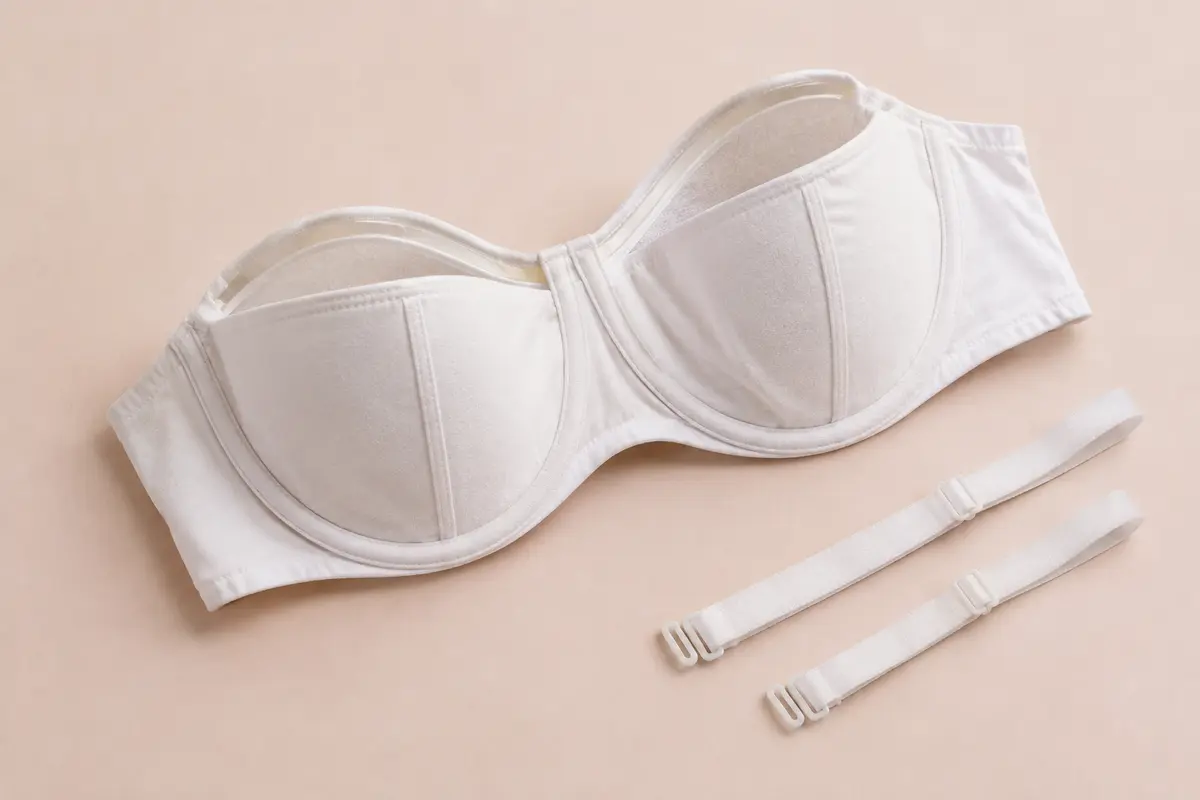 Soutien-gorge bandeau blanc à armatures, avec bretelles amovibles et bande de silicone antiglisse