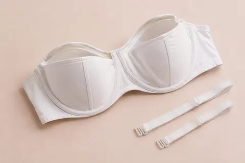 Soutien-gorge bandeau blanc à armatures, avec bretelles amovibles et bande de silicone antiglisse