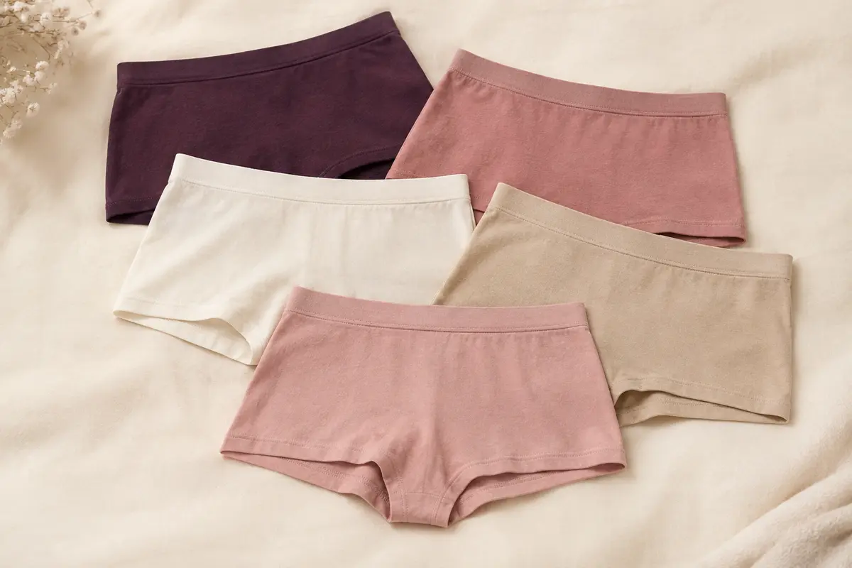 Cinq boxers de lingerie Dim en coton stretch, aux coloris assortis et aux finitions extra plates