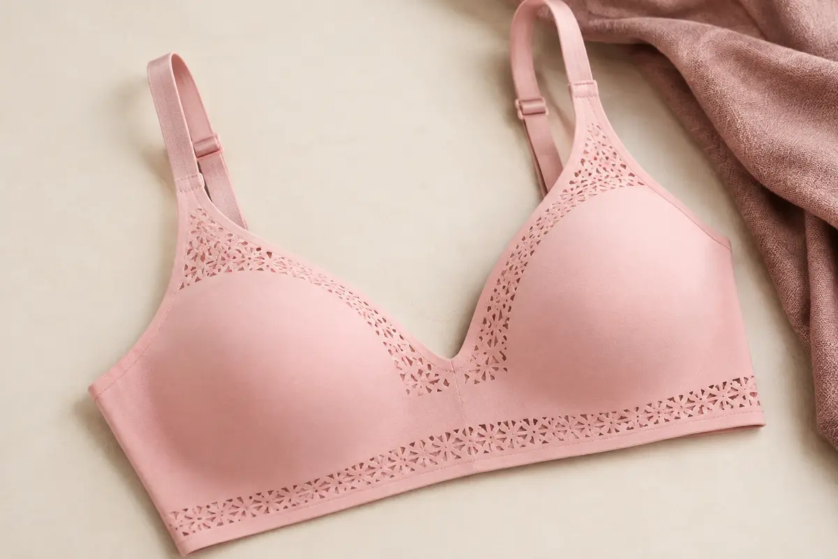 Bralette Sloggi Body Adapt Pink Lemonade, avec décolleté en V et finitions lisses sur fond crème.
